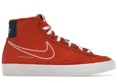 Pre-owned Nike Men's  Blazer Mid 77 First Use Sneakers In Orange/white/deep Royal Blue