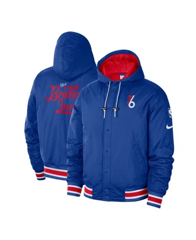 Nike Men's  Blue, Red Philadelphia 76ers 2022/23 City Edition Courtside Bomber Full-zip Hoodie Jacket In Blue,red