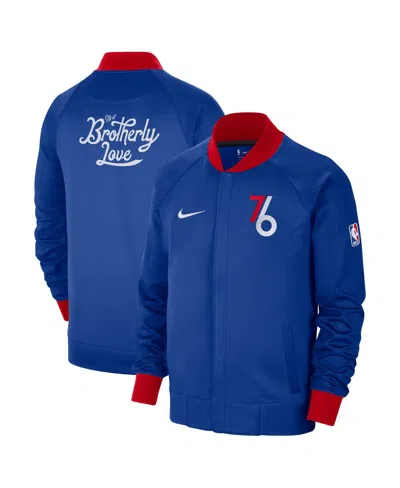 Nike Men's  Blue, White Philadelphia 76ers 2022/23 City Edition Showtime Thermaflex Full-zip Jacket In Blue,white