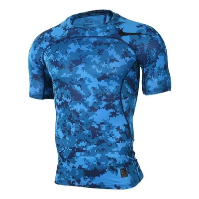 Nike Men's  Camouflage Logo Slim Fit Sports Short Sleeve Blue T-shirt
