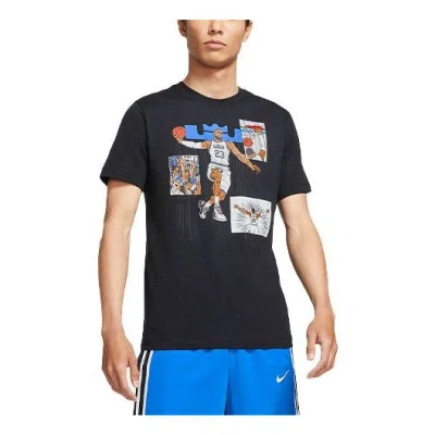 Nike Men's  Cartoon Lebron James Shooting Printing Sports Round Neck Short Sleeve Black T-shirt
