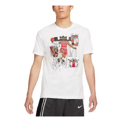 Nike Men's  Cartoon Lebron James Shooting Printing Sports Round Neck Short Sleeve White T-shirt