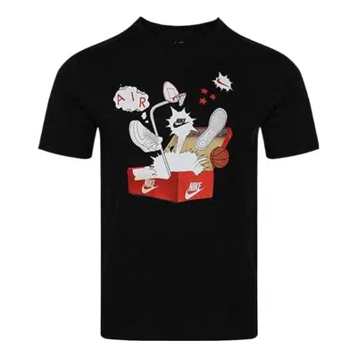 Nike Men's  Cartoon Shoes Box Logo Printing Round Neck Sports Short Sleeve Black T-shirt