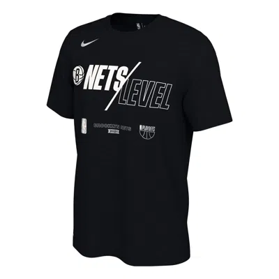 Nike Men's  Casual Alphabet Printing Round Neck Pullover Short Sleeve Brooklyn Nets Black T-shirt