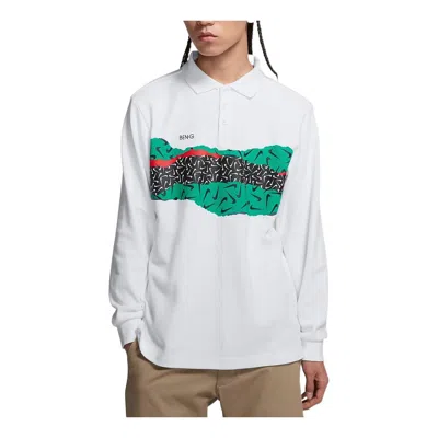Nike Men's  Colorblock Logo Skateboard Long Sleeves Polo Shirt White