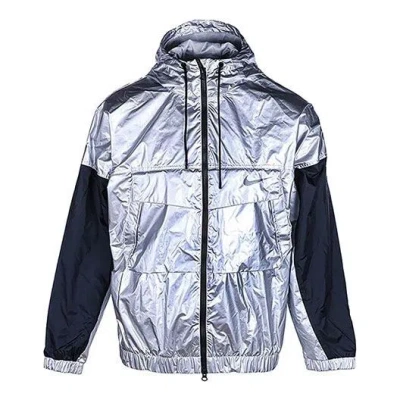 Nike Men's  Contrast Color Stitching Hooded Windproof Logo Sports Jacket Silver In Multi