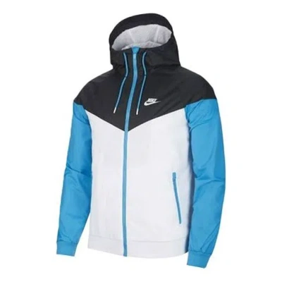 Nike Men's  Contrast Color Stitching Sports Hooded Logo Jacket Autumn Blue In Multi