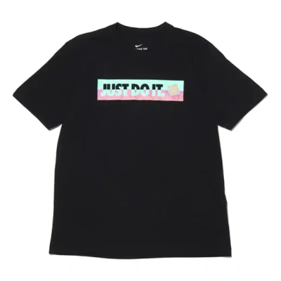 Nike Men's  Contrasting Colors Large Logo Casual Sports Round Neck Short Sleeve Black T-shirt
