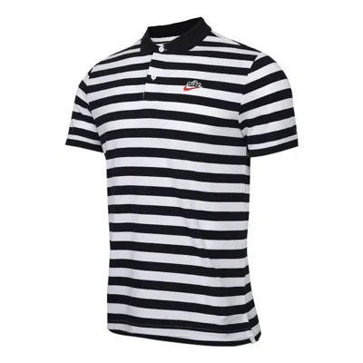 Nike Men's  Contrasting Colors Stripe Short Sleeve Polo Black Polo Shirt
