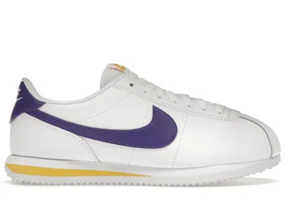 Pre-owned Nike Men's  Cortez Lakers Sneakers In White/varsity Maize/varsity Purple