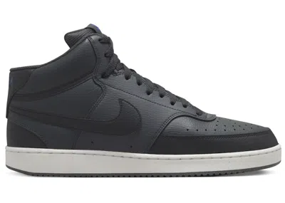 Pre-owned Nike Men's  Court Vision Mid Next Nature Black Sneakers In Dark Smoke Grey/off Noir/racer Blue