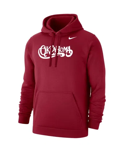Nike Men's  Crimson Oklahoma Sooners Vintage-inspired Script Club Fleece Pullover Hoodie