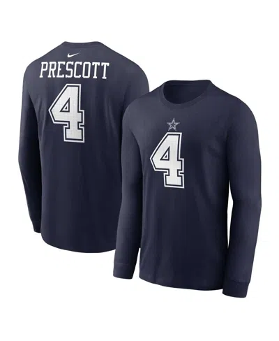 Nike Men's  Dak Prescott Navy Dallas Cowboys Player Name And Number Long Sleeve T-shirt