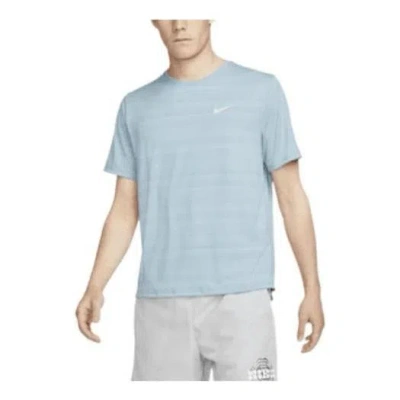 Nike Men's  Dri-fit Miler Solid Color Logo Luminous Crew Neck Running Short Sleeve Old Blue T-shirt