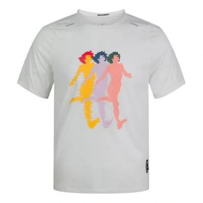 Nike Men's  Dri-fit Rise 365 A.i.r Artist Pattern Running Short Sleeve White T-shirt