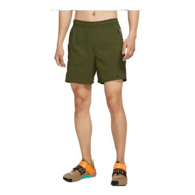 Nike Men's  Dri-fit Solid Color Rear Zipper Pocket Elastic Waistband Straight Shorts Military Green
