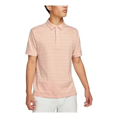 Nike Men's  Dri-fit Stripe Breathable Lapel Short Sleeve Arctic Orange Polo Shirt In Pink
