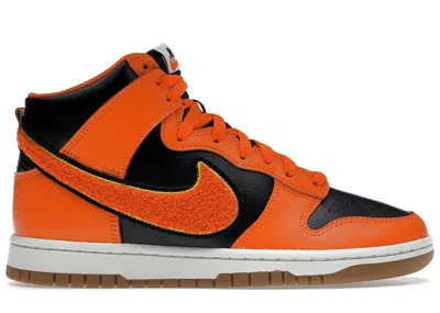 Pre-owned Nike Men's  Dunk High Retro Chenille Swoosh Safety Orange Sneakers In Black/university Gold/summit Wh In Multi