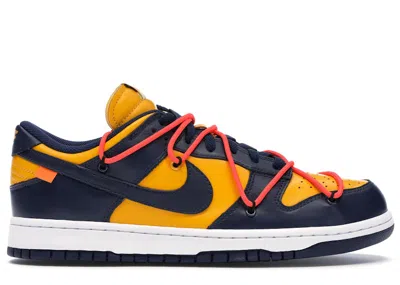 Pre-owned Nike Men's  Dunk Low Off Sneakers In University Gold/midnight Navy Blue/white In Multi