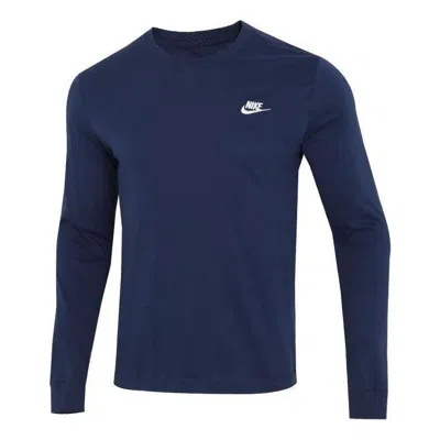 Nike Men's  Embroidered Logo Solid Color Sports Running Long Sleeves Blue T-shirt