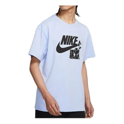 Nike Men's  Flowers Alphabet Logo Printing Casual Sports Short Sleeve Light Blue T-shirt