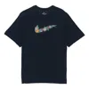 Nike Men's  Flowers Large Logo Casual Sports Solid Color Round Neck Short Sleeve Black T-shirt In Blue