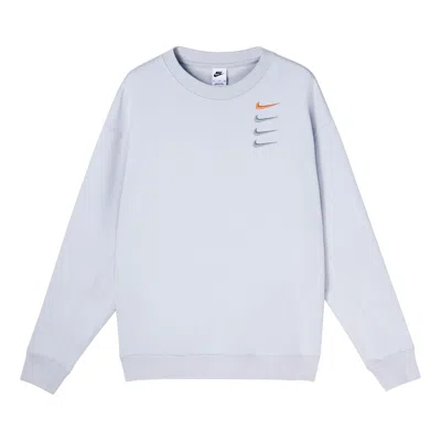 Nike Men's  French Terry Swoosh 4 Embroidered Round Neck Sports Pullover Autumn White Gold Color