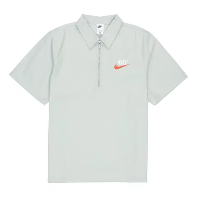 Nike Men's  Half Zipper Solid Color Short Sleeve Aqua Blue Polo Shirt In Gray