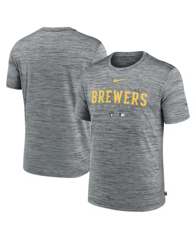 Nike Men's  Heather Gray Milwaukee Brewers Authentic Collection Velocity Performance Practice T-shirt
