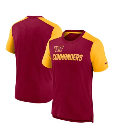 Nike Men's  Heathered Burgundy, Heathered Gold Washington Commanders Color Block Team Name T-shirt In Heathered Burgundy,heathered Gold
