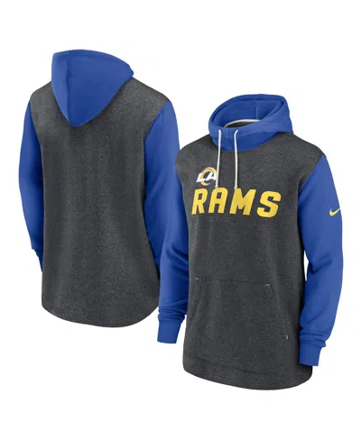 Nike Men's  Heathered Charcoal, Royal Los Angeles Rams Surrey Legacy Pullover Hoodie In Heathered Charcoal,royal