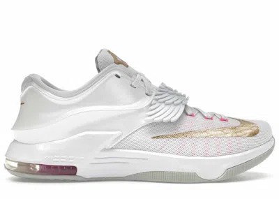 Pre-owned Nike Men's  Kd 7 Aunt Pearl Sneakers In White/metallic Gold/pink Pow