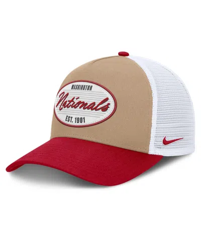 Nike Men's  Khaki/red Washington Nationals Rise A-frame Trucker Adjustable Hat In Khaki,red