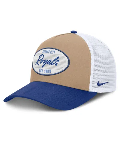 Nike Men's  Khaki/royal Kansas City Royals Rise A-frame Trucker Adjustable Hat In Khaki,royal