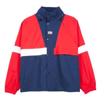 Nike Men's  Lab Swoosh Stripe Splicing Storage Simple Colorblock Hooded Jacket Blue 'university Red M