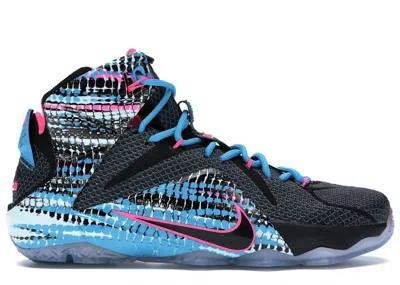 Pre-owned Nike Men's  Lebron 12 23 Chromosomes Sneakers In Black/pink Power/blue Lagoon