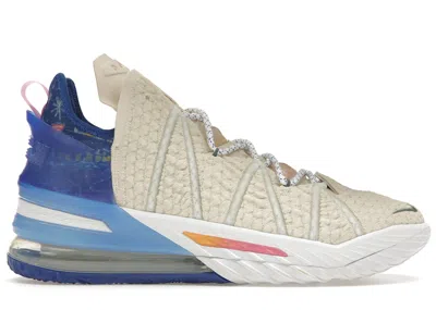 Pre-owned Nike Men's  Lebron 18 Los Angeles By Day Sneakers In Light Cream/game Royal/spiral Sage