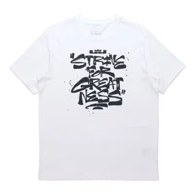 Nike Men's  Lebron Strive For Greatness Basketball Sports Alphabet Printing Round Neck Short Sleeve W In White