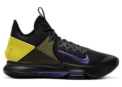 Pre-owned Nike Men's  Lebron Witness 4 Ep Lakers Sneakers In Black/voltage Purple/opti Yellow