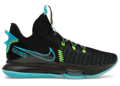 Pre-owned Nike Men's  Lebron Witness 5 Sneakers In Black/green Strike/light Blue Fury