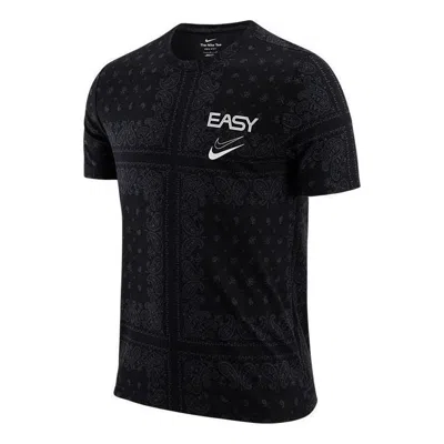 Nike Men's  Logo Cashew Printing Sports Round Neck Pullover Short Sleeve Black T-shirt