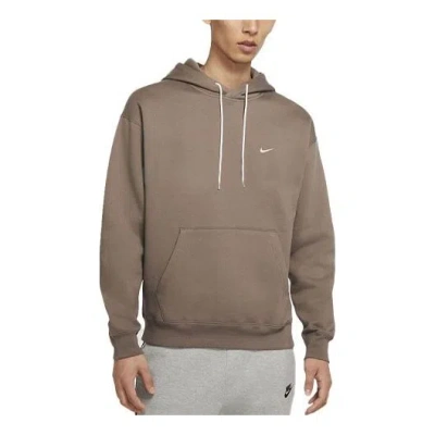 NIKE Men's Nike Logo Embroidered Solid Color Fleece Lined Casual Pullover Brown