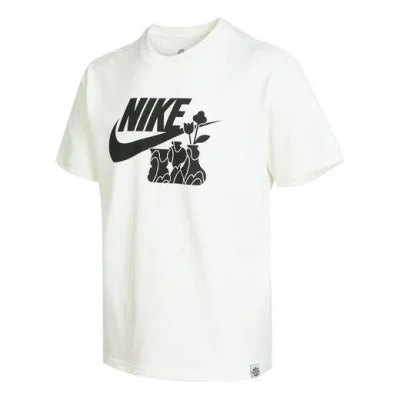Nike Men's  Logo Flowers Printing Casual Sports Short Sleeve White T-shirt