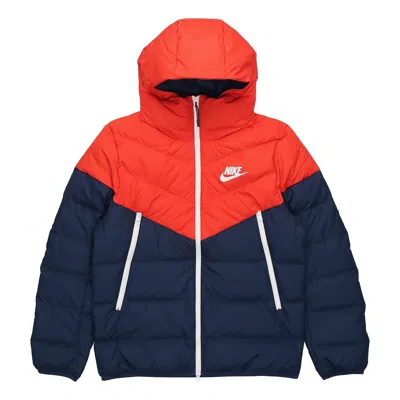 Nike Men's  Logo Hooded Jacket Down Jacket Colorblock In Red