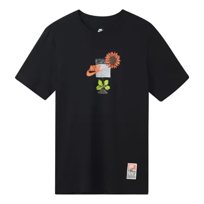Nike Kids' Men's  Logo Plant Pattern Printing Round Neck Casual Short Sleeve Black T-shirt