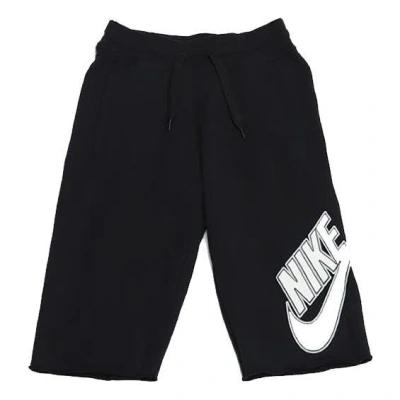 Nike Men's  Logo Printing Pattern Lacing Elastic Waistband Straight Shorts Black
