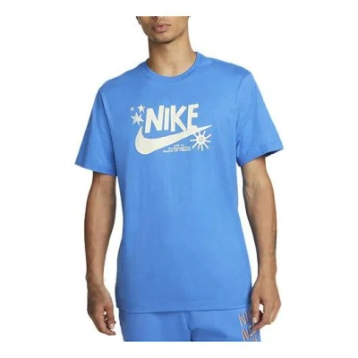 Nike Men's  Logo Printing Round Neck Sports Short Sleeve Blue T-shirt
