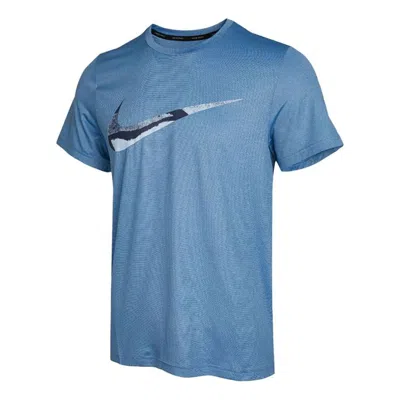 Nike Men's  Logo Printing Round Neck Sports Short Sleeve Sky Blue T-shirt