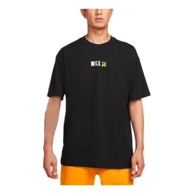 Nike Men's  Loose Logo Geometry Pattern Printing Sports Short Sleeve Black T-shirt