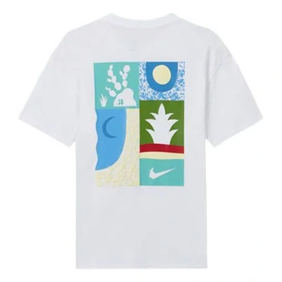 Nike Men's  Loose Logo Geometry Pattern Printing Sports Short Sleeve White T-shirt In Green